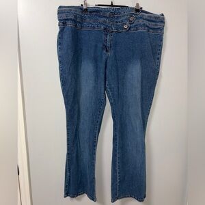 Sunshine Apparel Vintage Blue Jeans Faded Wide Leg Triple Button Y2K Boho 22W